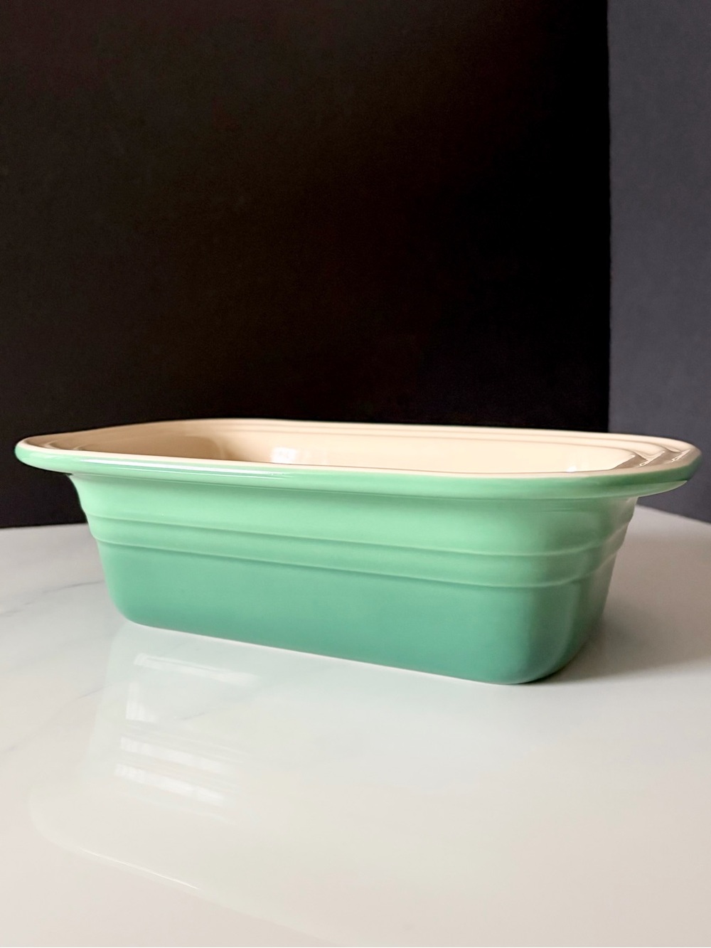 Green Rectangular Open Deep Baker by Le Creuset